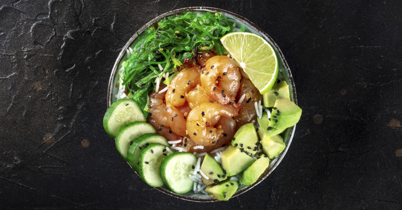 Poké bowl de Arroz Montsià con gambas y wakame 