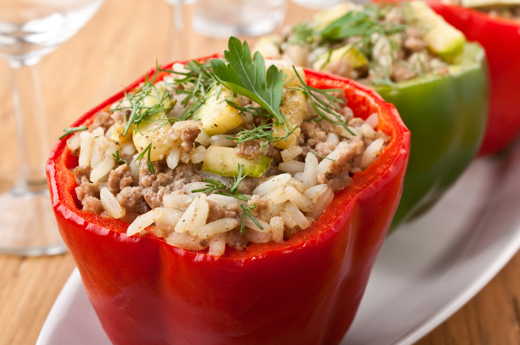 Peppers stuffed with rice and meat