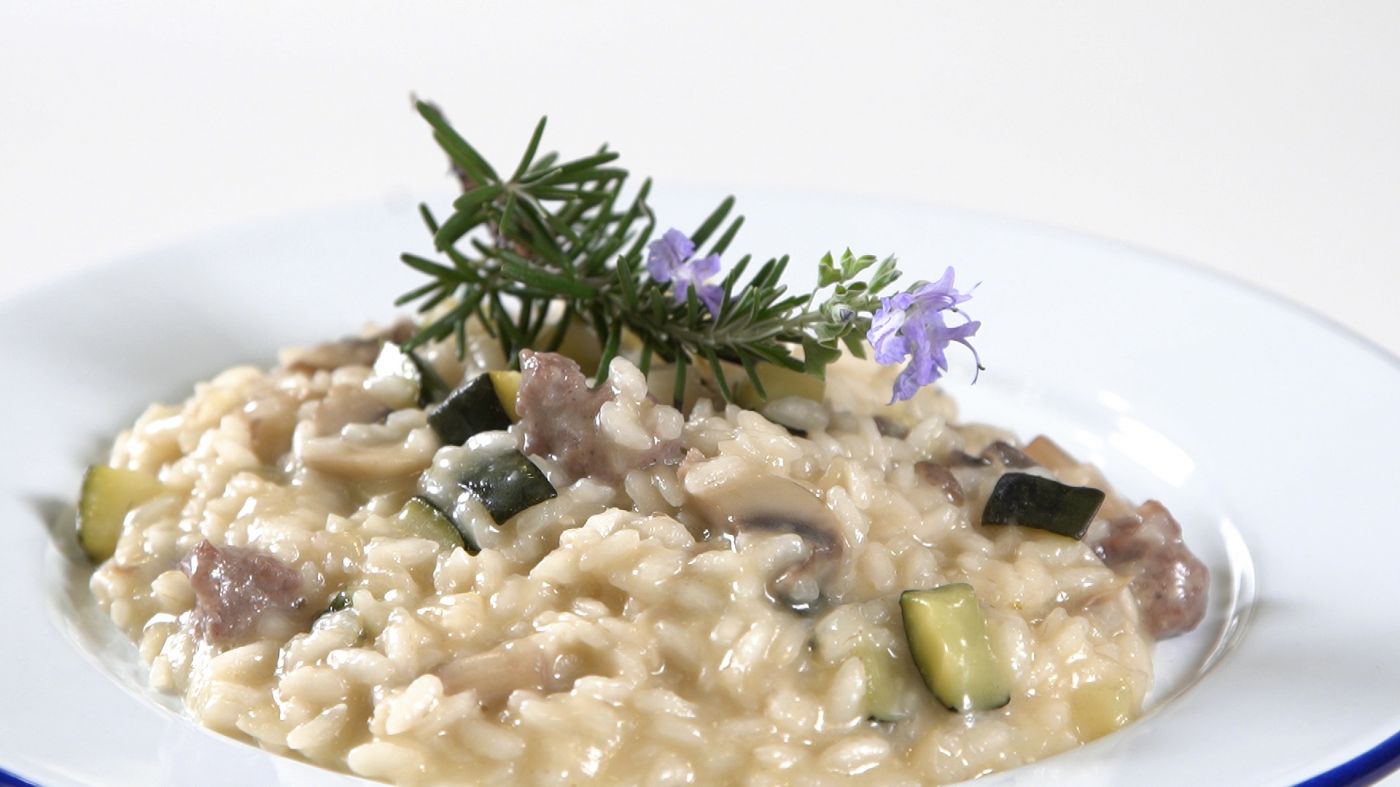 Risotto de setas con salchicha